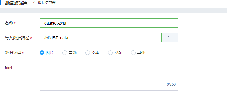创建数据集界面